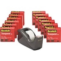 Scotch® Transparent Tape with C60 Dispenser, Black, 12/Rolls (600K-C60)
